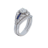 Octagonal Diamond and Sapphire Wedding Set