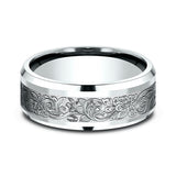 14K White Gold 8mm Comfort-Fit Design Wedding Band
