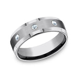Tungsten 7mm Comfort-Fit Design Diamond Wedding Band