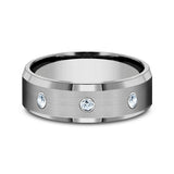 Tungsten 7mm Comfort-Fit Design Diamond Wedding Band