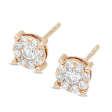 Diamond Cluster Stud Earrings in 14KT Rose Gold ( 0.50ct tw dia )