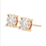 Diamond Cluster Stud Earrings in 14KT Rose Gold ( 0.50ct tw dia )
