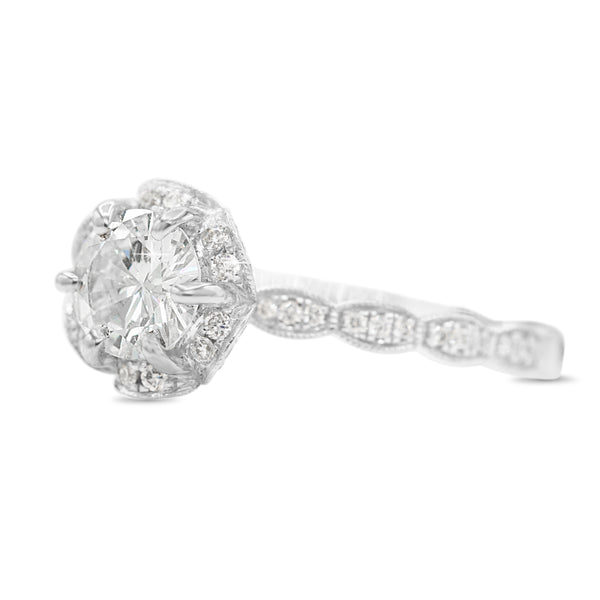 Diamond Floral Ring in 14KT White Gold ( 1.10ct dtw / 0.96ct center )