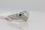 Hexagon Halo Diamond and Sapphire Ring in 14KT White Gold ( 0.42ct dtw / 0.81ct SAP )
