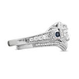 Hexagon Halo Diamond and Sapphire Ring in 14KT White Gold ( 0.42ct dtw / 0.81ct SAP )
