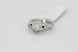 Hexagon Halo Diamond and Sapphire Ring in 14KT White Gold ( 0.42ct dtw / 0.81ct SAP )
