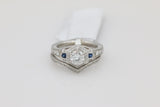 Hexagon Halo Diamond and Sapphire Ring in 14KT White Gold ( 0.42ct dtw / 0.81ct SAP )
