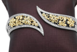 Two-Toned Floral Bypass Bracelet in 14KT Yellow Gold and Sterling Silver ( 0.32ct tw dia )