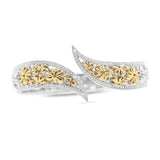 Two-Toned Floral Bypass Bracelet in 14KT Yellow Gold and Sterling Silver ( 0.32ct tw dia )
