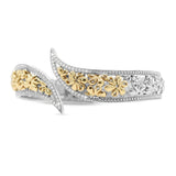 Two-Toned Floral Bypass Bracelet in 14KT Yellow Gold and Sterling Silver ( 0.32ct tw dia )