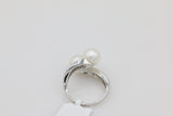 Pearl and Diamond Bypass Ring in 14KT White Gold