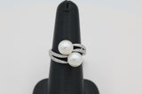 Pearl and Diamond Bypass Ring in 14KT White Gold