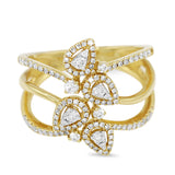 Diamond Pear Halo Triple Band Ring in 14KT Yellow Gold ( 0.50ct dtw )
