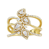 Diamond Pear Halo Triple Band Ring in 14KT Yellow Gold ( 0.50ct dtw )