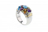 Italian Sterling Silver Ring with semiprecious stones totaling 3.42ct and 14K solid yellow gold accent