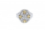 Italian sterling silver ring with 0.10ct diamonds and solid 14K yellow gold accents