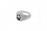 Italian sterling silver amethyst ring with 0.11ct diamonds and solid 14K yellow gold accents