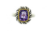 Italian Sterling Silver Ring with Amethyst center stone and 14K solid yellow gold accents