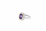 Italian Sterling Silver Ring with Amethyst center stone and 14K solid yellow gold accents