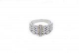 Italian sterling silver ring with 0.10ct diamonds, matte finish and 14K solid yellow gold accents
