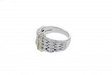 Italian sterling silver ring with 0.10ct diamonds, matte finish and 14K solid yellow gold accents