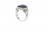 Italian sterling silver ring with 1.22ct blue diamonds and 14K solid yellow gold accent