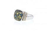 Italian sterling silver ring with 1.45ct a mix of yellow, green and blue diamonds and 14K solid yellow gold accent