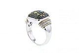 Italian sterling silver ring with 1.45ct a mix of yellow, green and blue diamonds and 14K solid yellow gold accent