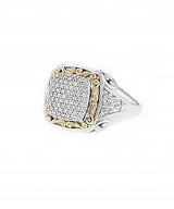 Italian Sterling Silver Cluster Ring with 0.75ct diamonds and 14K solid yellow gold accents
