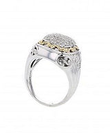 Italian Sterling Silver Cluster Ring with 0.75ct diamonds and 14K solid yellow gold accents