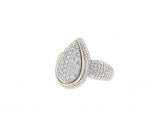 Italian Sterling Silver Pear Shaped Ring with 0.55ct. diamonds and 14K solid yellow gold accents