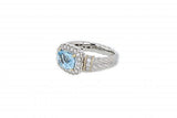 Italian sterling silver ring with blue topaz center stone, 0.42ct diamonds and solid 14K yellow gold accents