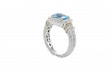Italian sterling silver ring with blue topaz center stone, 0.42ct diamonds and solid 14K yellow gold accents