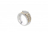 Italian sterling silver ring with 0.47ct diamonds and solid 14K yellow gold accents