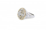 Italian sterling silver ring with 0.15ct diamonds and solid 14K yellow gold accents