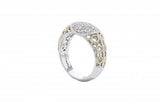 Italian sterling silver ring with 0.42ct diamonds and solid 14K yellow gold accents