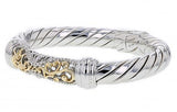 Italian Sterling Silver Bangle Bracelet with 0.50ct diamonds and 14K solid yellow gold accents