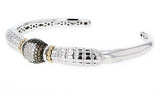 Italian sterling silver bangle bracelet with 0.49ct. brown & white diamonds and solid 14K yellow gold accents