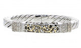 Italian sterling silver bangle bracelet with 0.50ct diamonds and solid 14K yellow gold accents