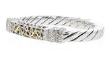 Italian sterling silver bangle bracelet with 0.50ct diamonds and solid 14K yellow gold accents