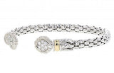 Italian Sterling Silver Bangle Bracelet with 0.50ct diamonds and 14K solid yellow gold accents