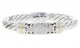 Italian sterling silver bangle bracelet with 0.40ct diamonds and solid 14K yellow gold accents