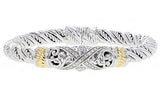 Italian sterling silver bangle bracelet with 0.50ct diamonds and solid 14K yellow gold accents