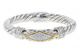 Italian sterling silver bangle bracelet with 0.50ct. diamonds and solid 14K yellow gold accent
