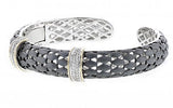 Italian sterling silver bangle bracelet with 0.32ct. diamonds, 14K solid yellow gold accents and a black matte finish