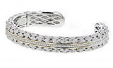 Italian Sterling Silver Matte Bracelet with 0.35ct diamonds and 14K solid yellow gold accents