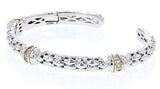 Italian sterling silver bangle bracelet with 0.26ct diamonds and solid 14K yellow gold accents