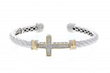 Italian Sterling Silver Cross Bangle Bracelet with 0.30ct diamonds and 14K solid yellow gold accents