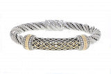 Italian Sterling Silver Bangle Bracelet with 0.72ct diamonds and 14K solid yellow gold accents