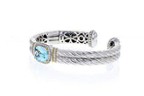 Italian Sterling Silver Bracelet with sky blue topaz center stone, 0.59ct diamonds and 14K solid yellow gold accents